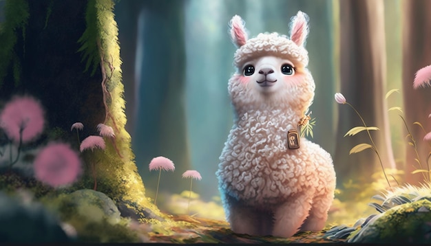 Little pastel lama in a forest sooo soft sooo Kawaii