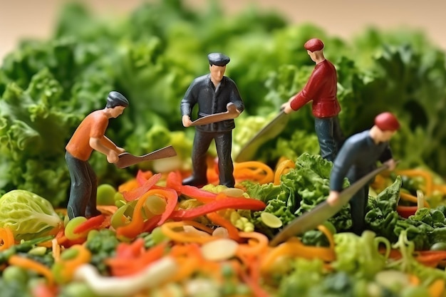 Little people make food pick fruits and vegetables