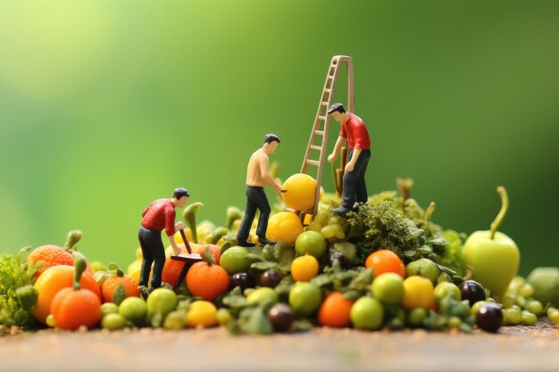 Little people make food pick fruits and vegetables