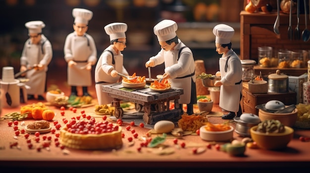 Little people make food pick fruits and vegetables