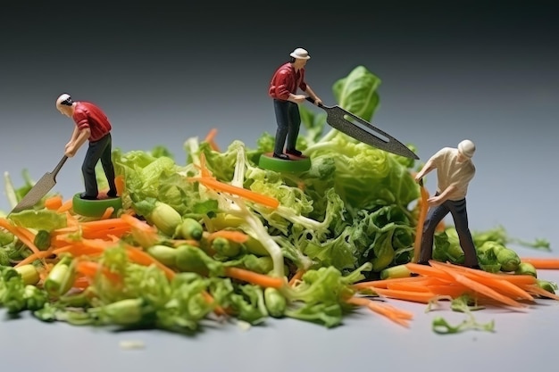 Little people make food pick fruits and vegetables