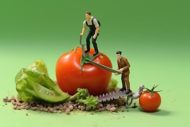 Photo little people make food pick fruits and vegetables