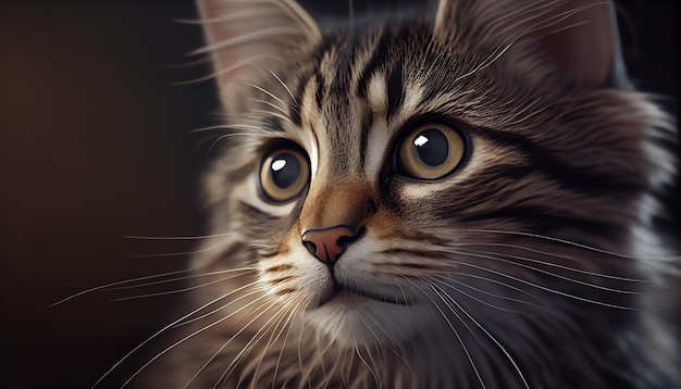 Маленький домашний кот с нежным выражением лица, генеративный ИИ