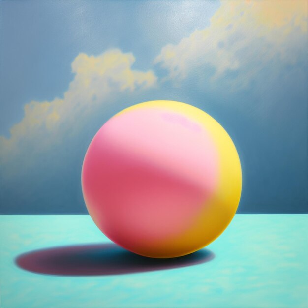 Little Pink Ball Pastel Yellow Surface With Sky Blue