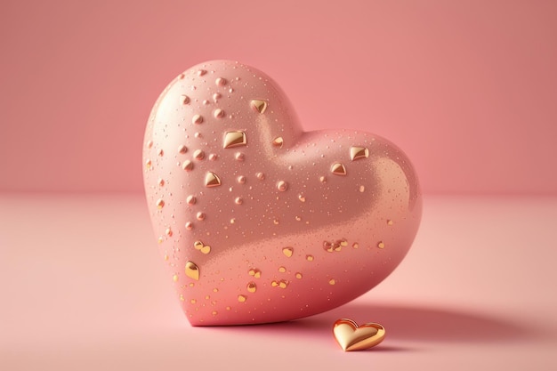 Little Pink heart on pink background for Valentines Day Illustration AI Generative