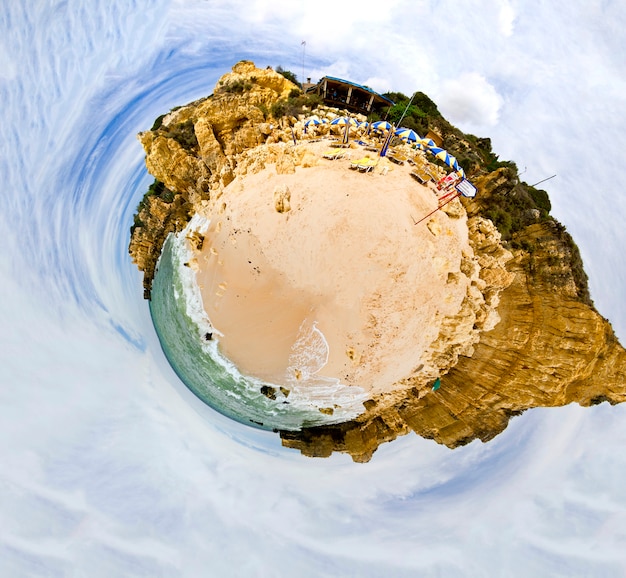 Little planet of coastal beach