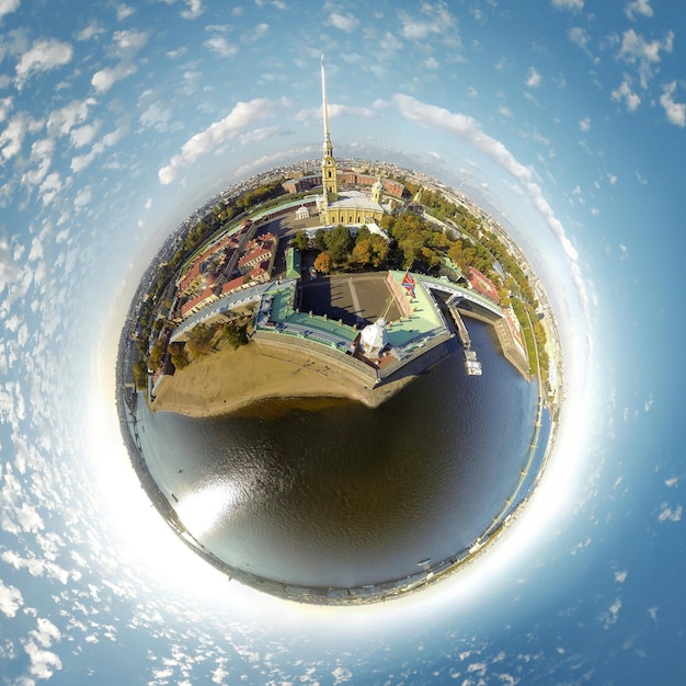 Photo little planet over peter and paul fortress aerial photography high quality photo