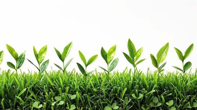 Little plants growing against a white backdrop a symbol of economic development Generative AI