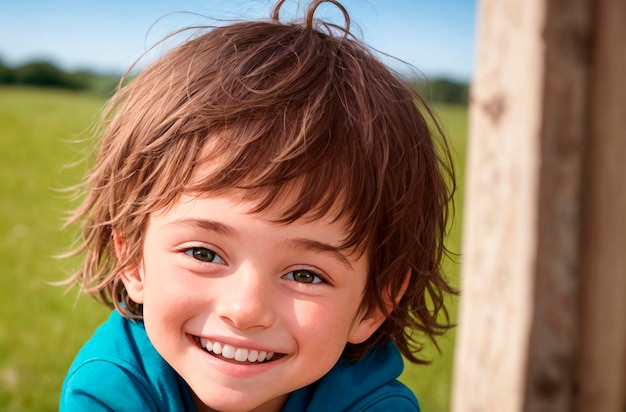 Little positive boy Portrait of happy kid with smile on face Generative AI