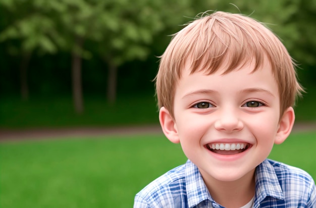 Little positive boy Portrait of happy kid with smile on face Generative AI