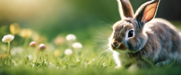 Little rabbit on green grass in summer day