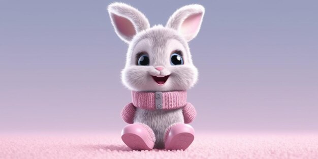 Foto piccolo coniglio con l'animazione dei cartoni animati con cappuccio ai generato