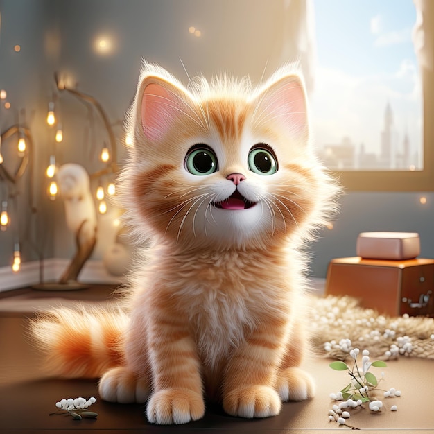 Маленький рыжий мультяшный котёнок в стиле Pixar Генеративный искусственный интеллект