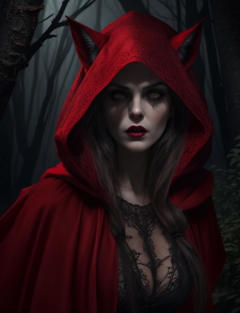 Premium AI Image | Little red riding hood illustration creepy