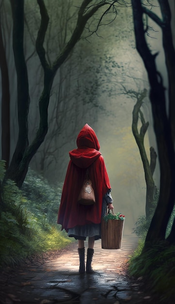 Little red riding hood in the woods