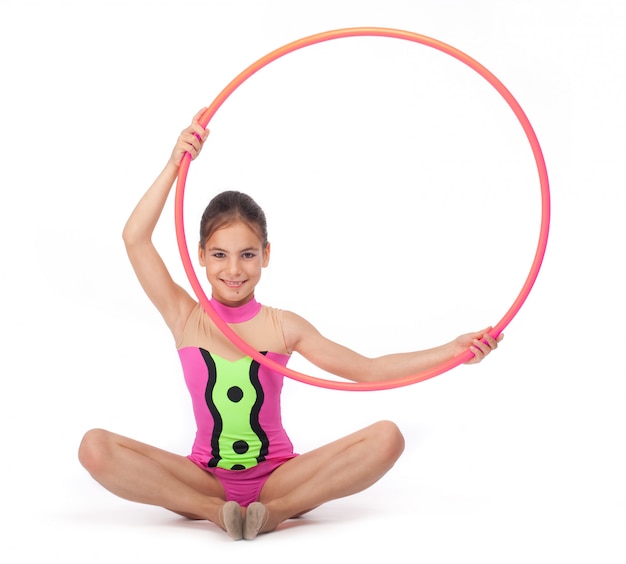 Photo little rhythmic gymnast with hoop