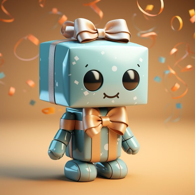 Little robot with the head of a present