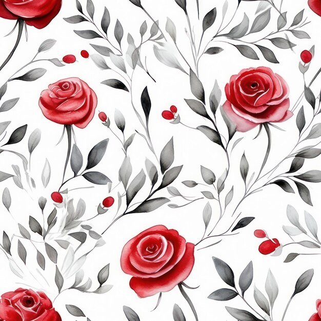 little roses and leaves seamless pattern white background