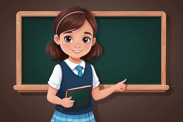 Little schoolgirl with chalkboard vector illustration design