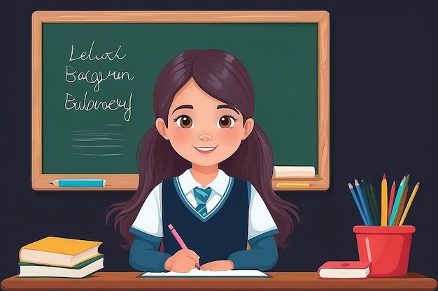 Little schoolgirl with chalkboard vector illustration design