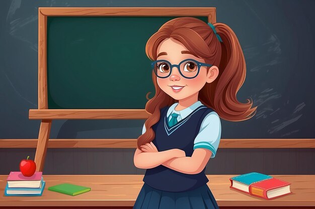 Little schoolgirl with chalkboard vector illustration design