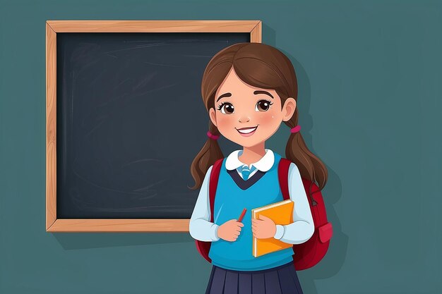 Little schoolgirl with chalkboard vector illustration design