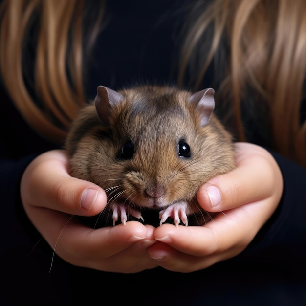 Little smiling girl holding a hamster