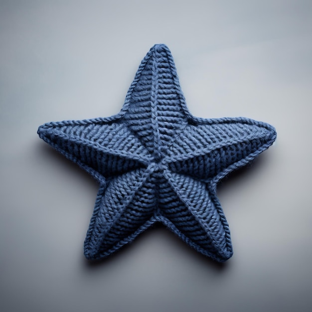海洋生物学に触発されたスタイルの小さな星編みの羊毛のシンボルオブジェクト
