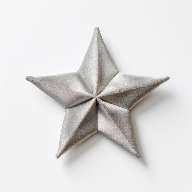 Photo little star silver folded origami star on white background