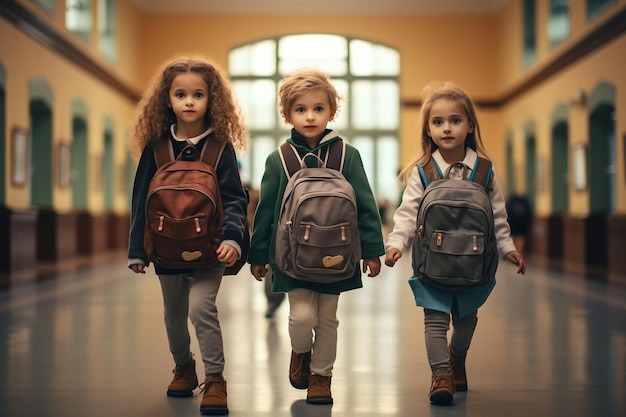 Foto piccoli studenti con zaini ritorno a scuola ia generativa