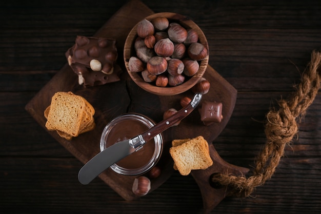 Little Toasts with sweet hazelnut chocolate spread for breakfast.