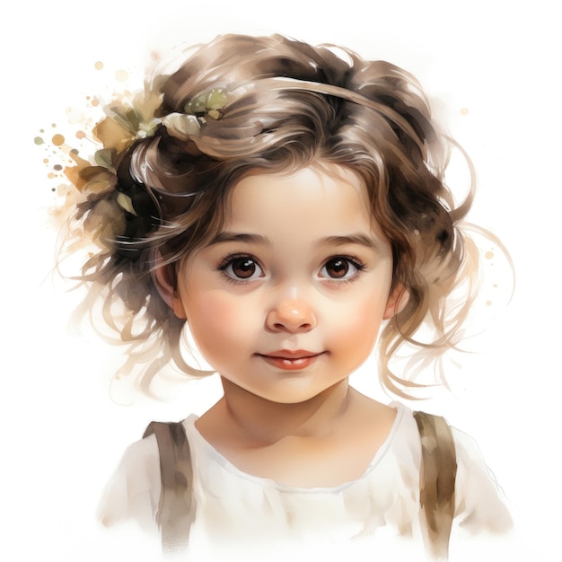 Little toddler girl portrait in style of watercolor painting wall art poster