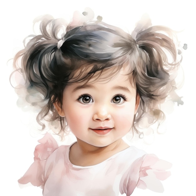 ウォールアートポスターの水彩画のスタイルの小さな幼児の女の子の肖像画