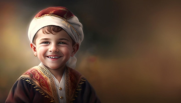 Little Turkish boy illustration by generative AI