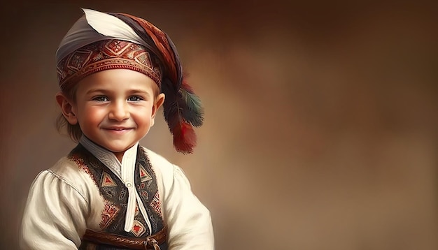 Little Turkish boy illustration by generative AI