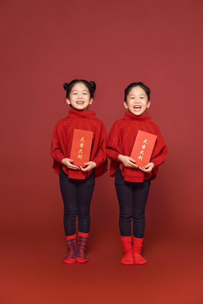 Little twin sisters celebrate the christmas holidays