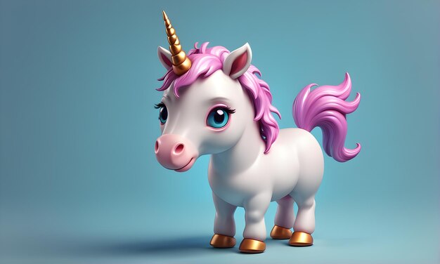 Little unicorn cute 3d kids art animated banner digital background design graphic generated by ai