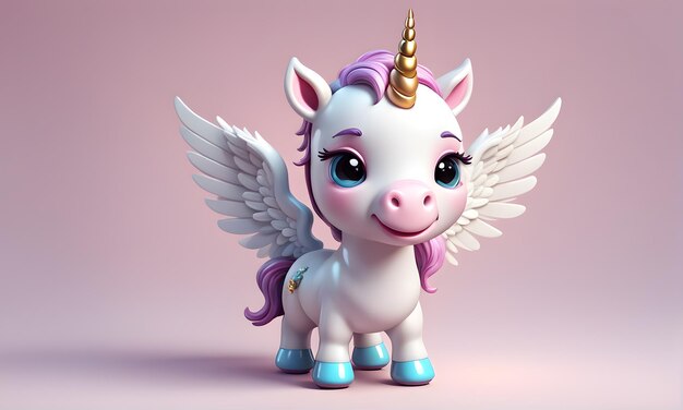 Photo little unicorn wings cute 3d kids art animated banner digital background design generated by ai