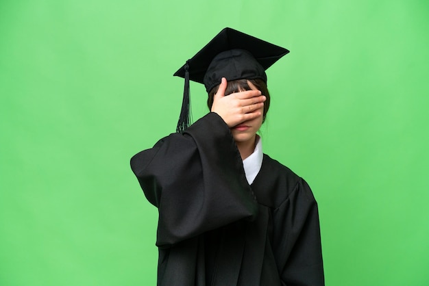 Photo little university girl over isolated background covering eyes by hands do not want to see something