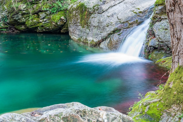 Piccola cascata di un torrente sulle colline di nervi, genova, italia