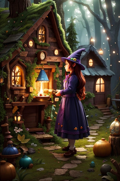 The Little Witch stepped outside her cottage