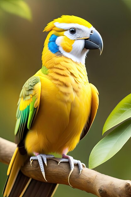 Little yellow parrot on a branch in the forest Digital art