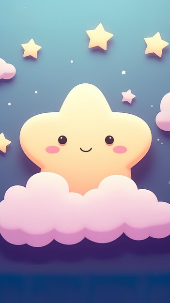 a little yellow star floating in the sky with clouds