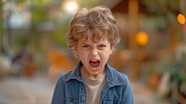 Little youngster displaying aggression and a grimace of anger