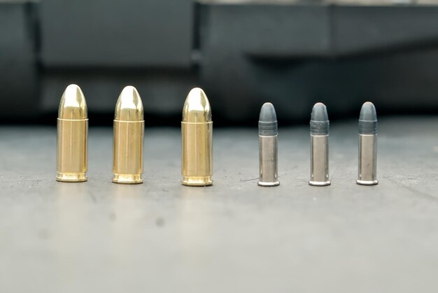 Live ammunition closeup cartridges cartridges are on the table