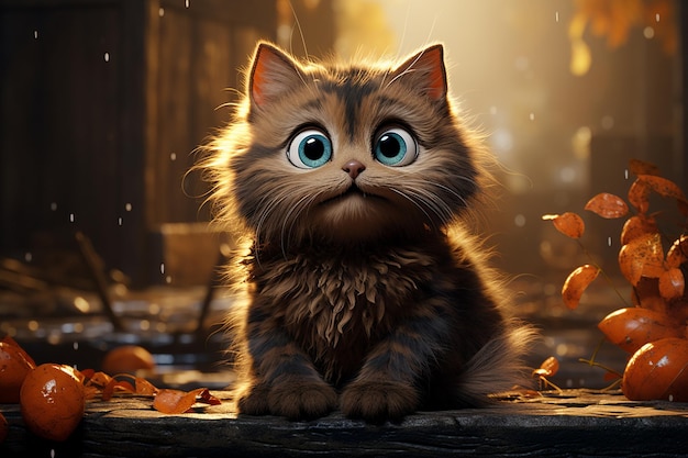 Живой волшебный говорящий кот, мультяшный персонаж мудрости, генерирующий искусственный интеллект