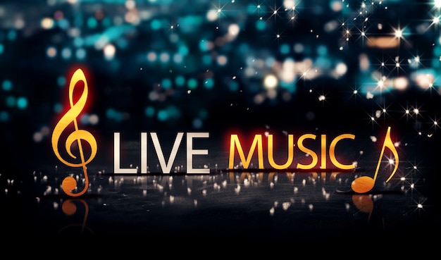 Live Muziek Gold Silver City Bokeh Star Shine Blauwe Achtergrond 3D