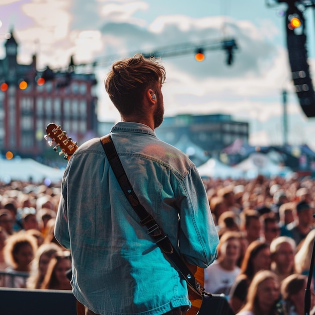 Photo live performance of a guitarist in front of a crowd