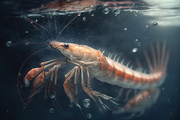 Live prawns moving on the bottom of the sea AI generative