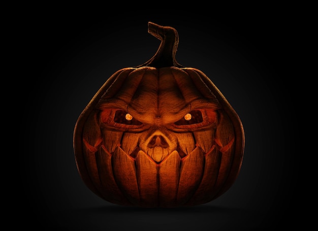 Live scary halloween pumpkin render on black background